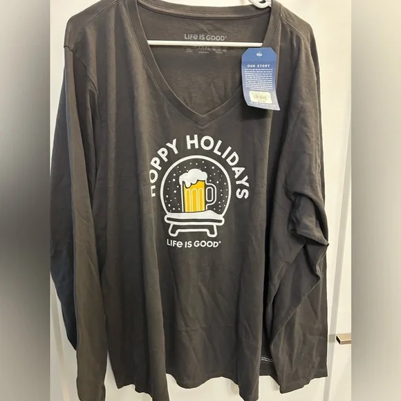 NWT Life Is Good Happy Holidays V-Neck Long Sleeve - Picture 6 of 10